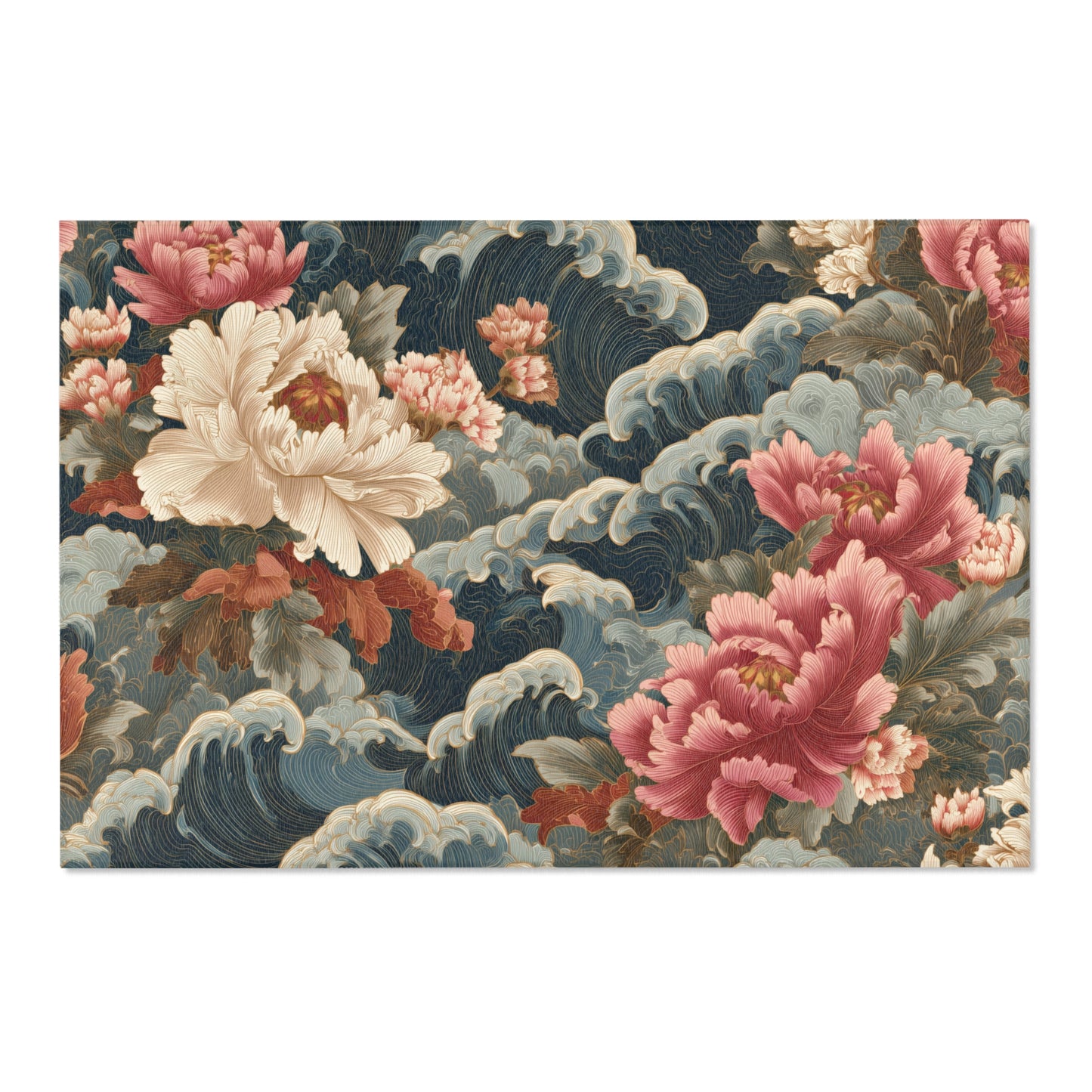 Rug with floral and wave pattern on a white background