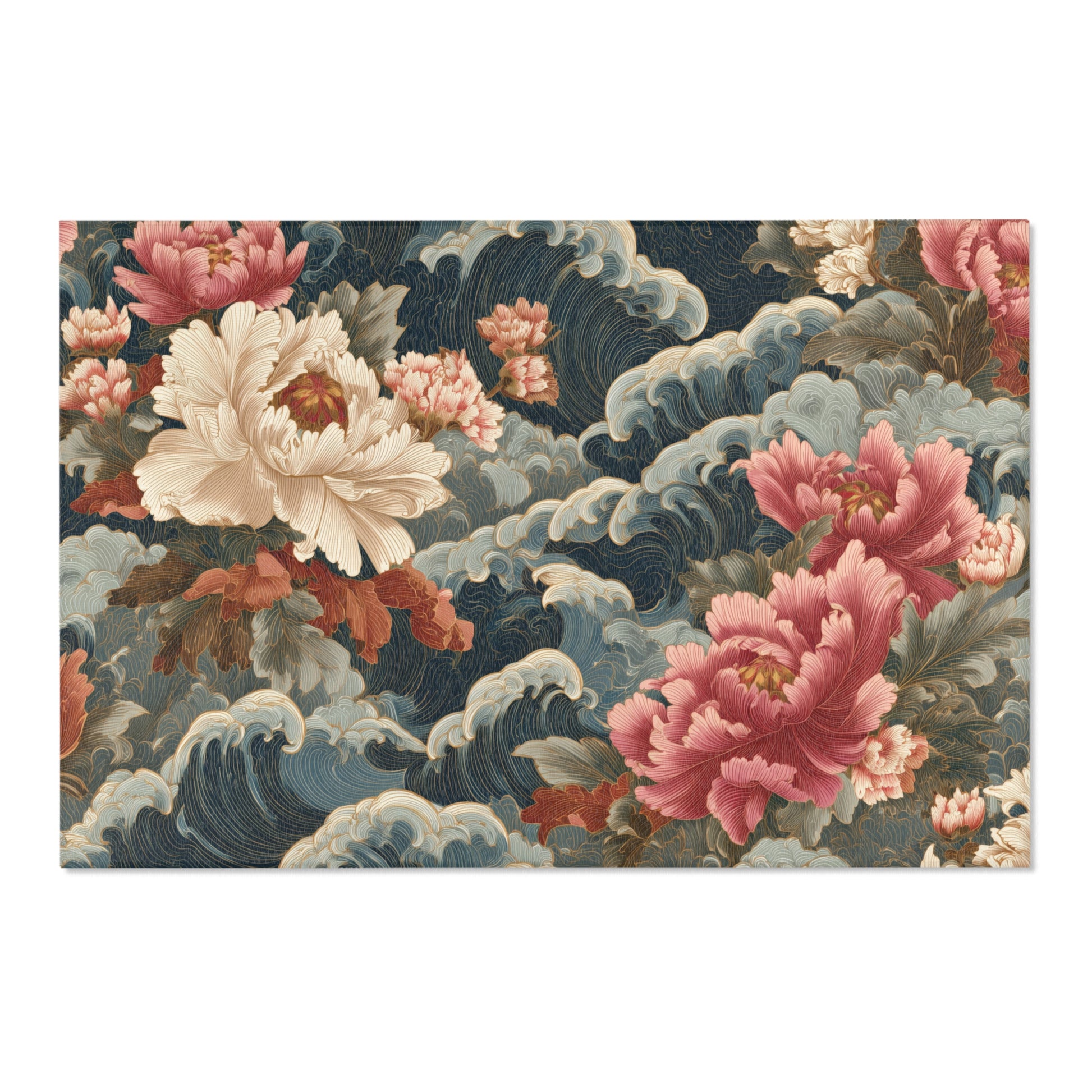 Rug with floral and wave pattern on a white background