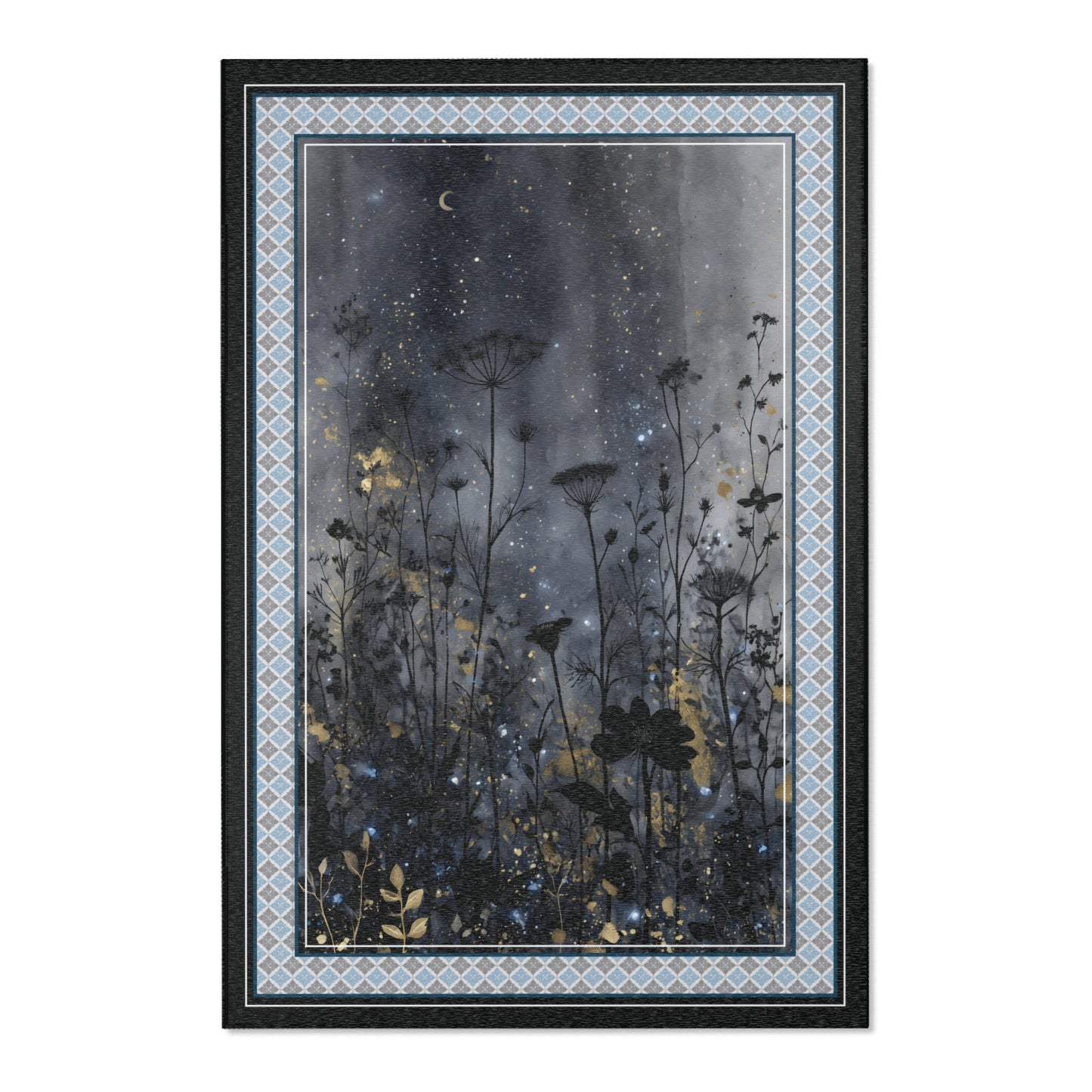 area rug with night flower graphic