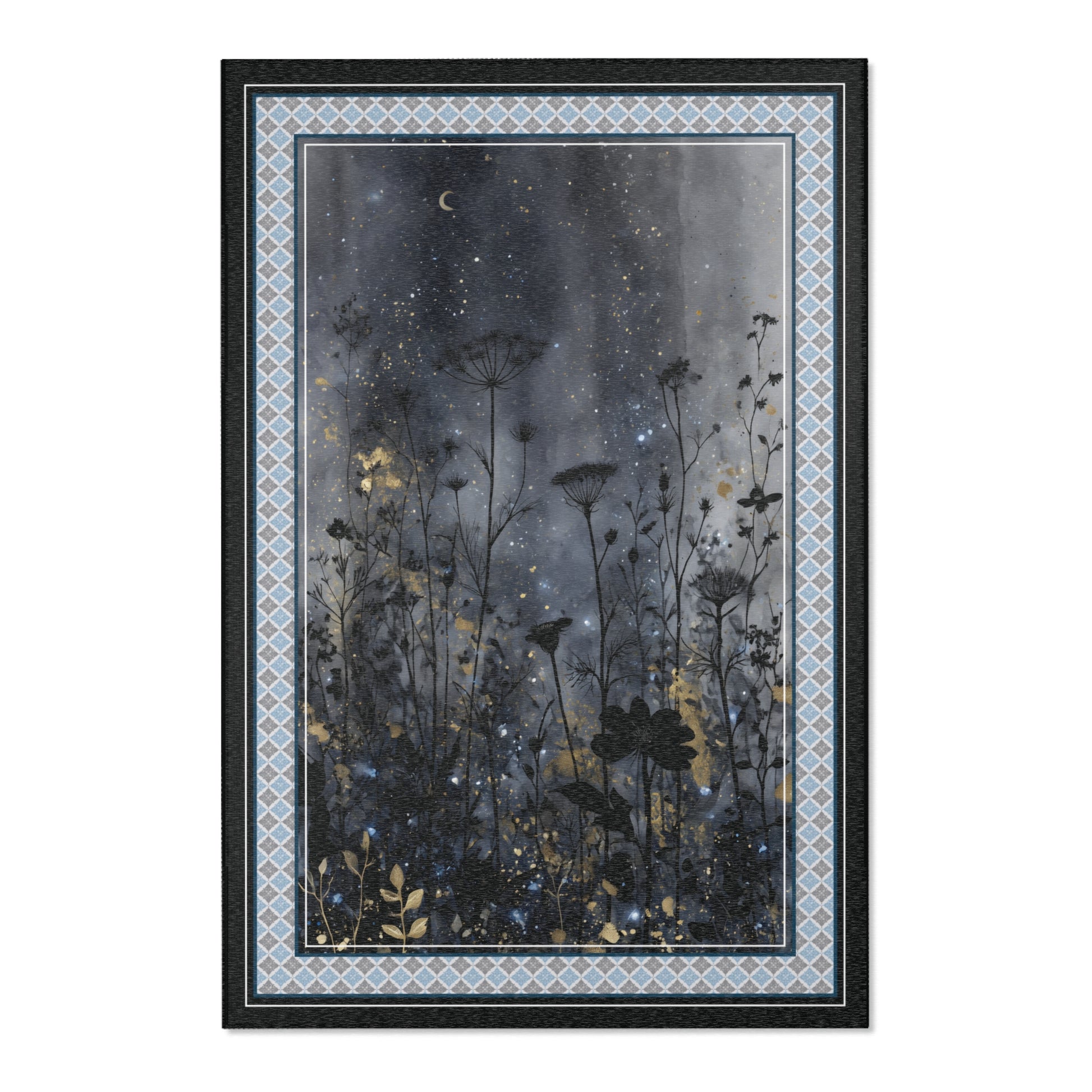 area rug with night flower graphic