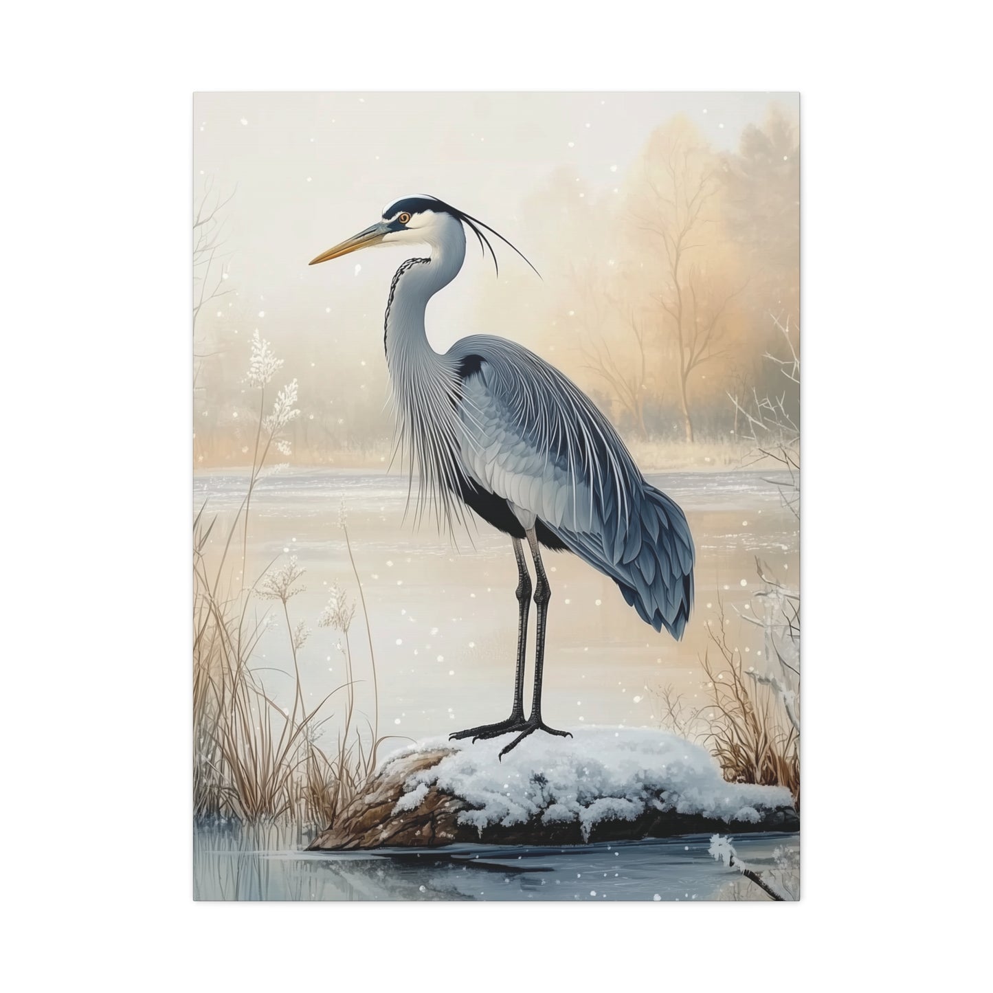 Winter Cranes Herons Set of 2 Canvas Wall Art, Coastal Bird Snowy Landscape Decor, Blue Herons, Nature Lover Gift, Seasonal Beauty Prints