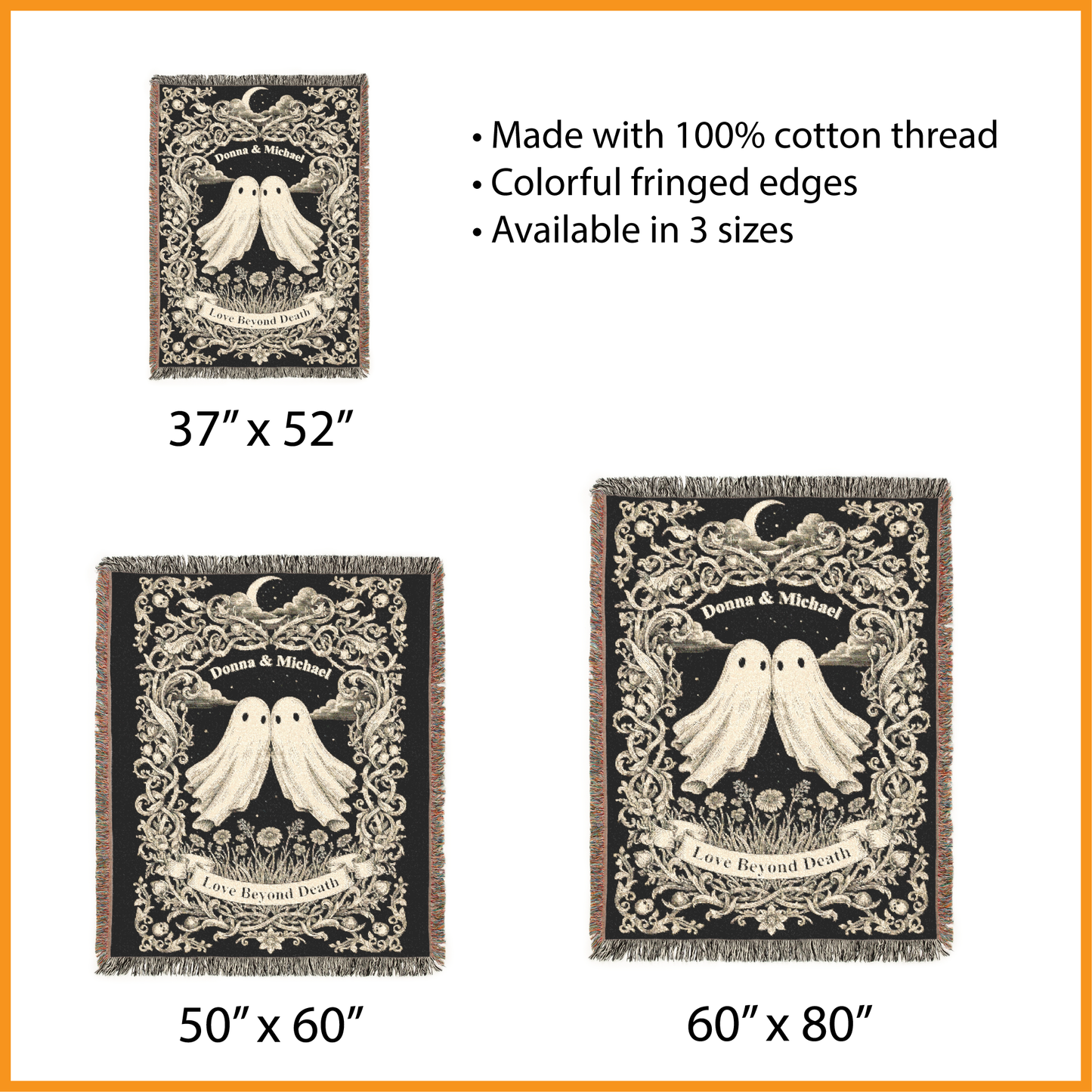 Personalized Ghost Couple Woven Blanket, Custom Names Tapestry, Gothic Wedding Gift, Love Beyond Death Jacquard Throw, Valentine's Day Gift