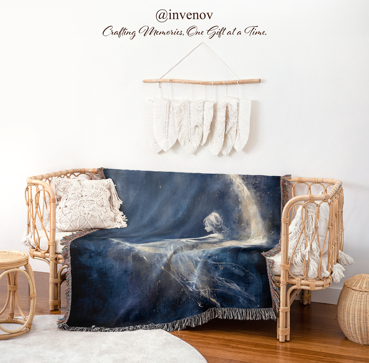 Decorative blanket draped over a chair 
