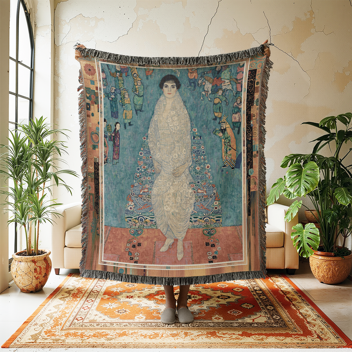 Gustav Klimt Elisabeth Lederer Woven Blanket Reimagine,  Art Jacquard Tapestry, Art Nouveau Throw, Living Room Artistic Decor Gift