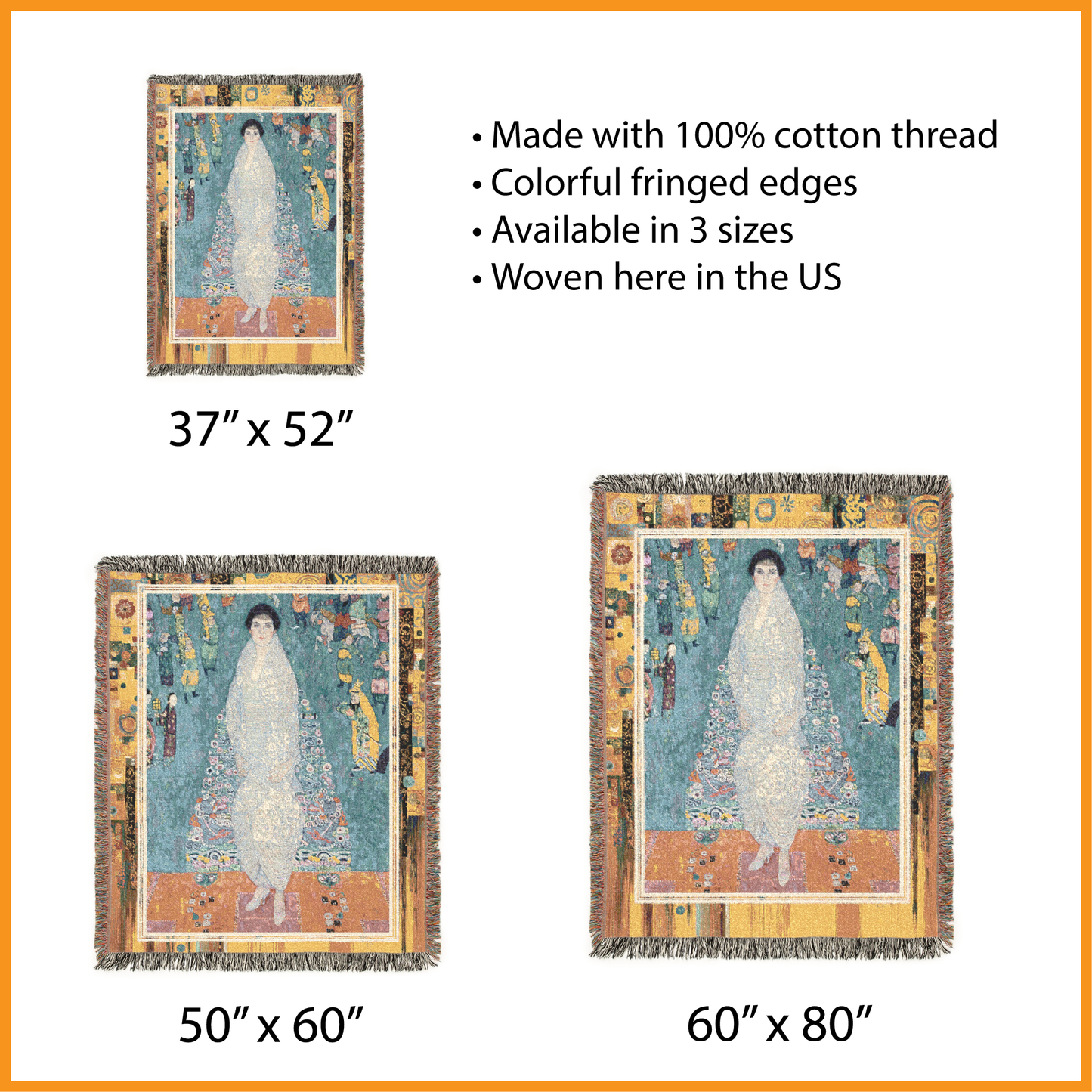 Gustav Klimt Elisabeth Lederer Woven Blanket Reimagine,  Art Jacquard Tapestry, Art Nouveau Throw, Living Room Artistic Decor Gift