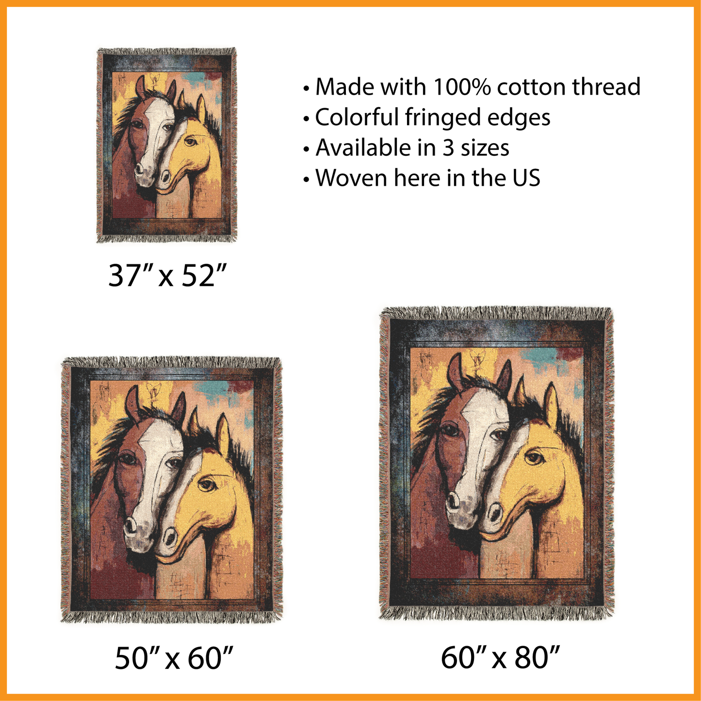 Abstract Horse Woven Blanket, Cubism Tapestry Wall Hanging, Picasso Inspired Throw Jacquard, Modern Art Lover Eclectic Equestrian Decor