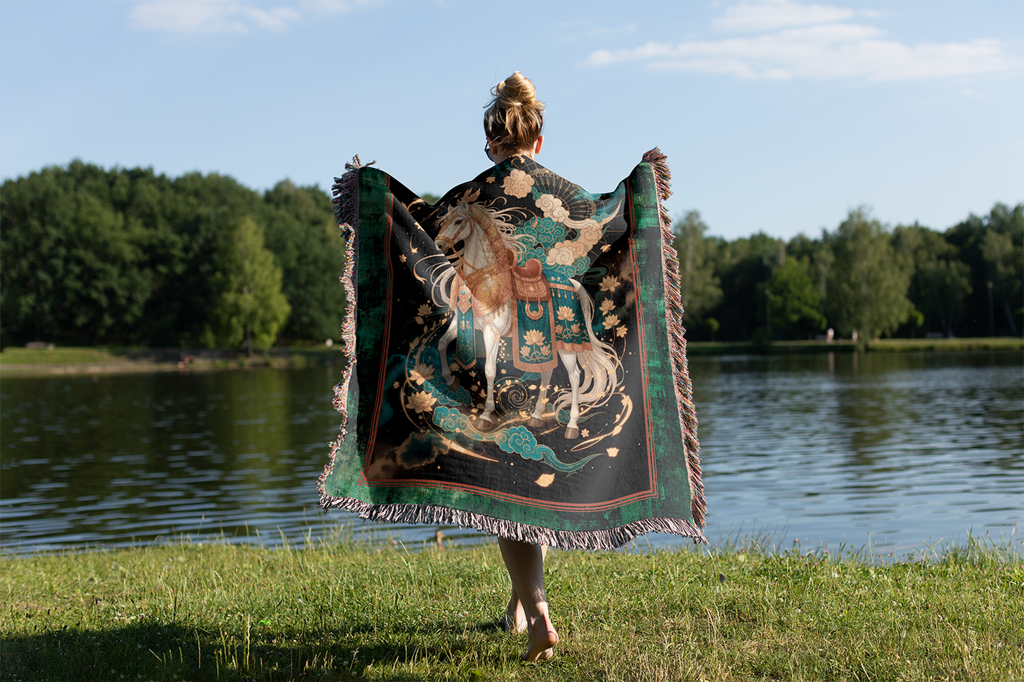 Celestial Horse Woven Blanket, Chinese New Year 2026 Tapestry, Mythical Chinoiserie Art Jacquard Throw, Wall Hanging, Year of the Horse Gift