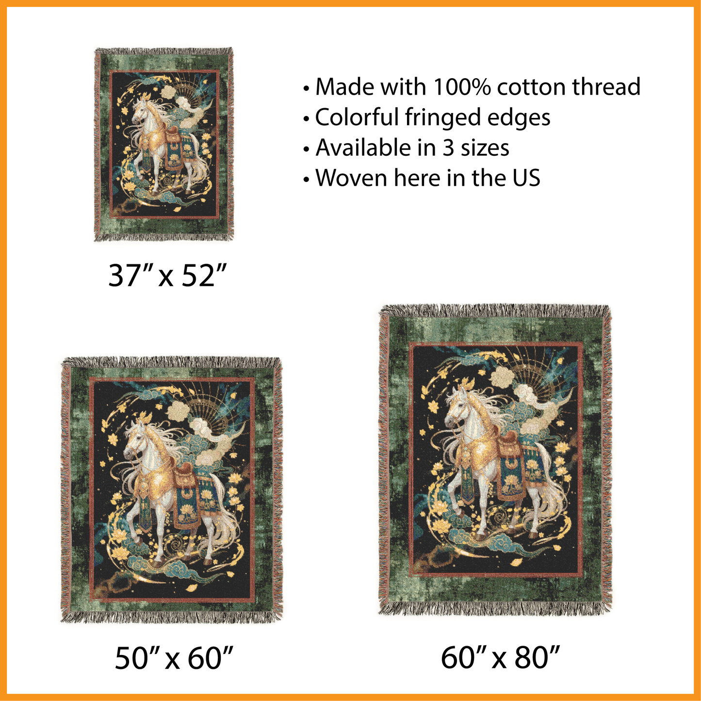 Celestial Horse Woven Blanket, Chinese New Year 2026 Tapestry, Mythical Chinoiserie Art Jacquard Throw, Wall Hanging, Year of the Horse Gift