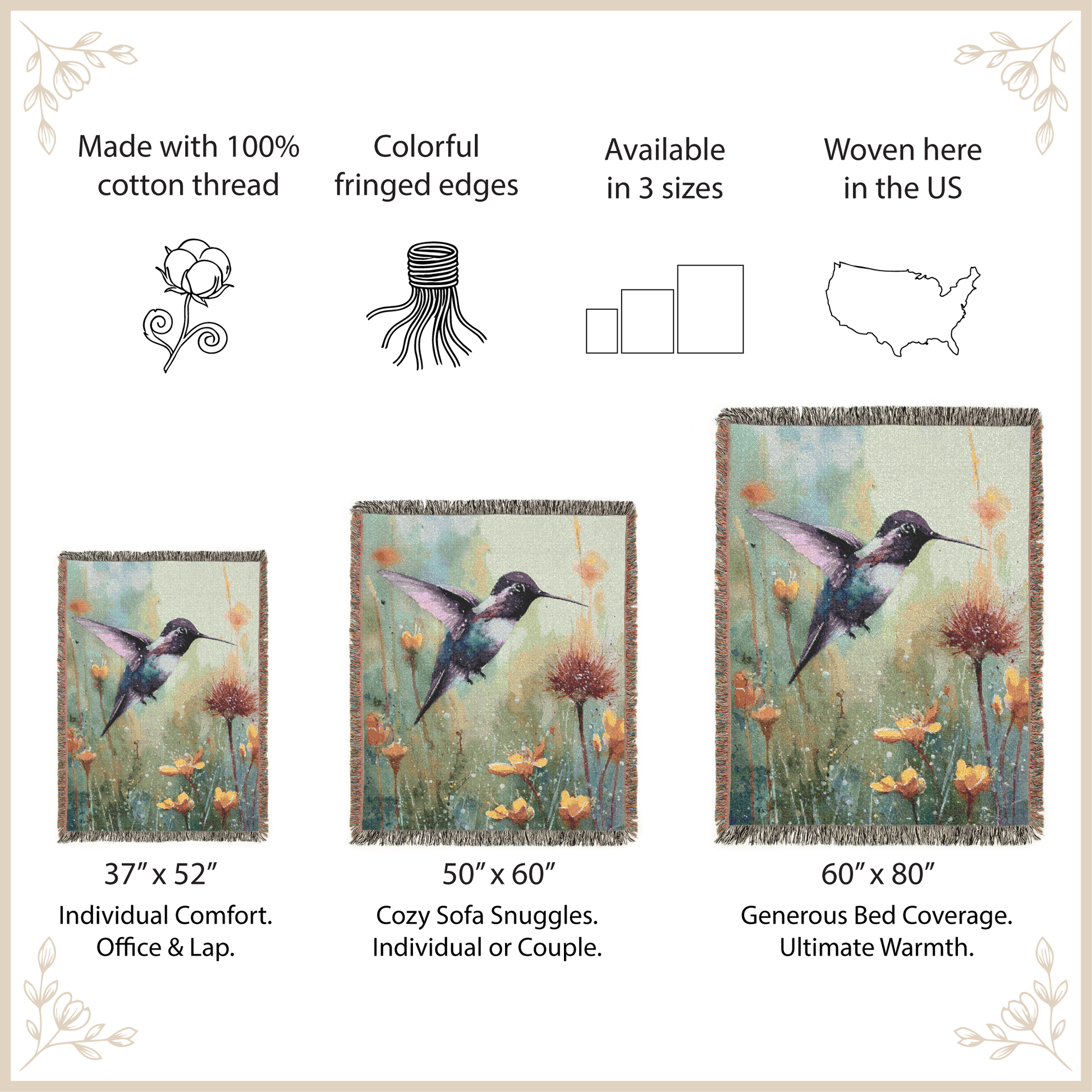 woven blanket with size options and features