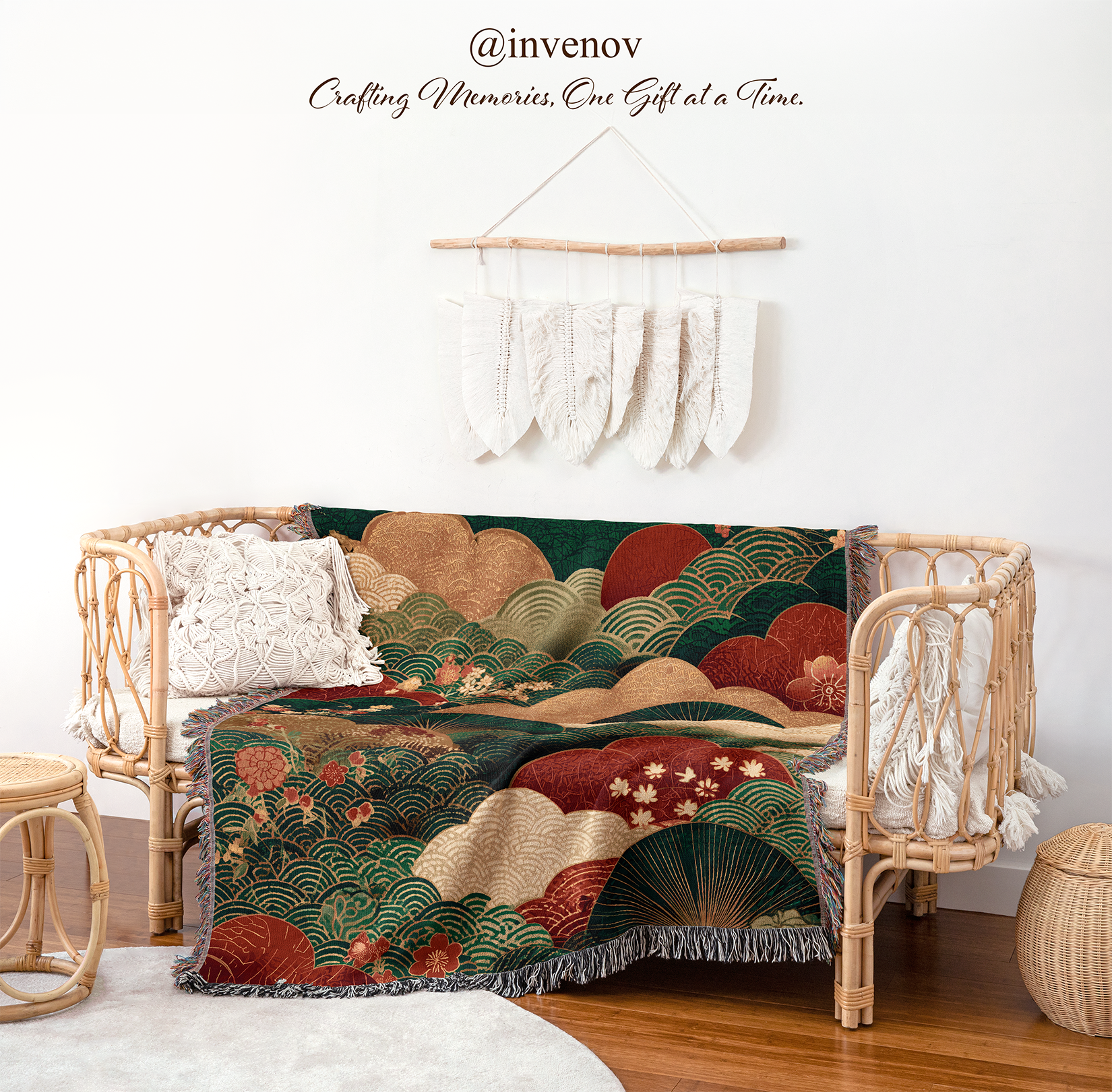 Woven blanket with Japanese style pattern