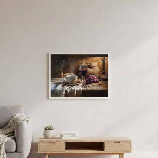 Rustic Coffee and Wine Wall Art, Canvas or Poster Print, Cozy Kitchen & Dining Room Decor, Farmhouse Wine Lover Gift, Bistro Ship Decoration