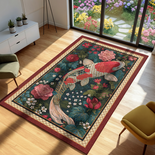 area rug with koi fish designs