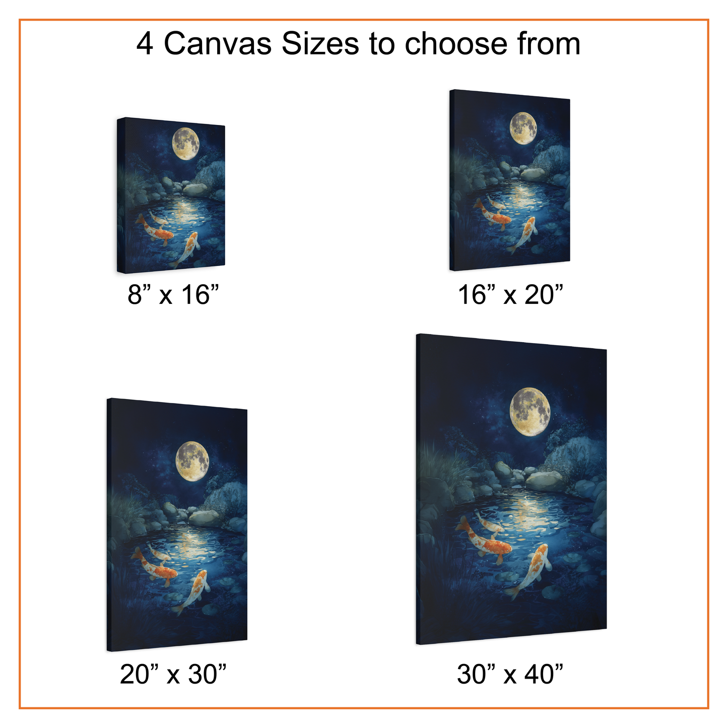 Koi Fish Full Moon Wall Art Canvas or Poster Print, Celestial Garden Pond Print, Japanese Night Pond Print, Japan Koi Fish Home Decor