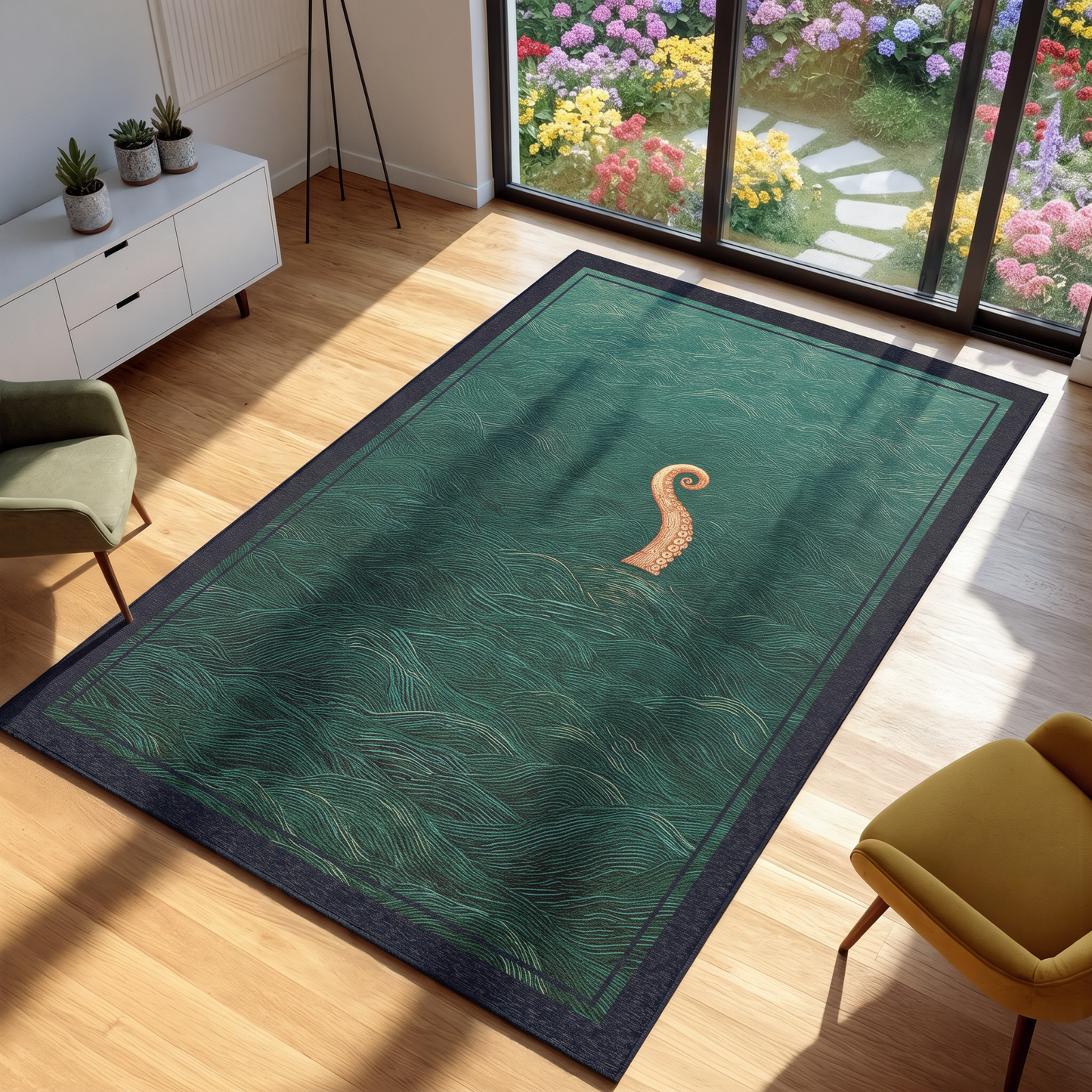 Area rug with octopus graphic