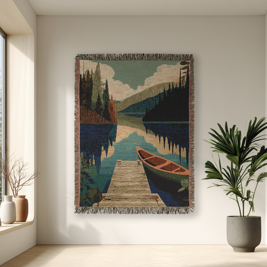 Lakeside Scene Throw Woven Blanket, Rustic Cabin Home Decor, Nature Inspired Bedding, Vacation Home Sofa Decor, Cozy Couch Blanket