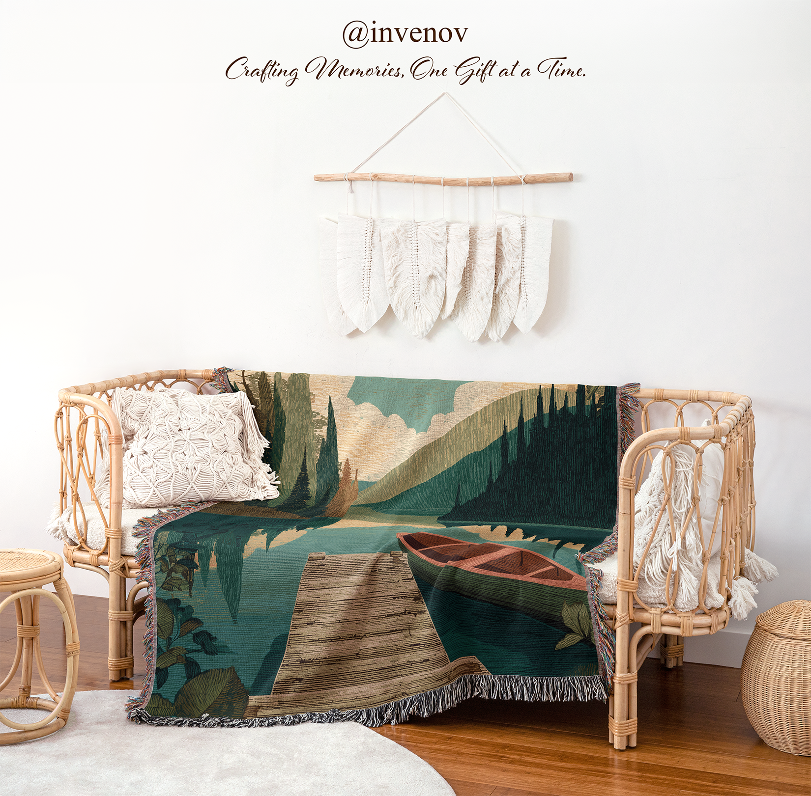 Nature-themed blanket draped over a chair