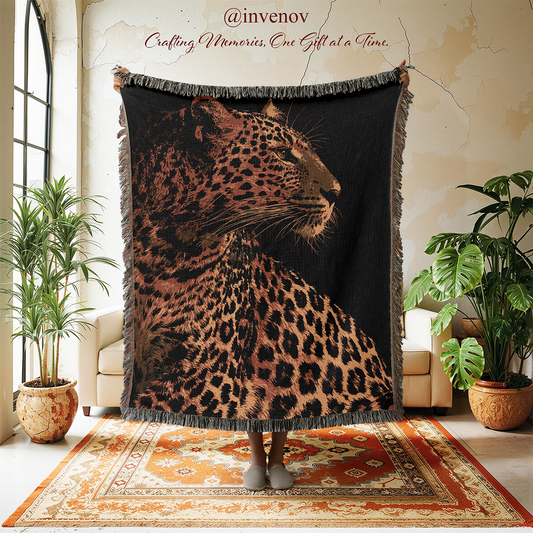Leopard Woven Blanket, Wildlife Tapestry Throw, Big Cat Wall Hanging, Safari Animal Decor, Modern Rustic Home Accent