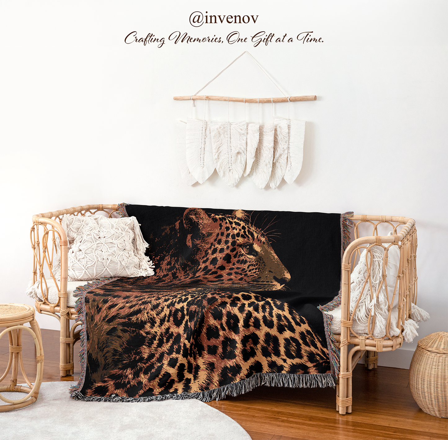Leopard Woven Blanket, Wildlife Tapestry Throw, Big Cat Wall Hanging, Safari Animal Decor, Modern Rustic Home Accent