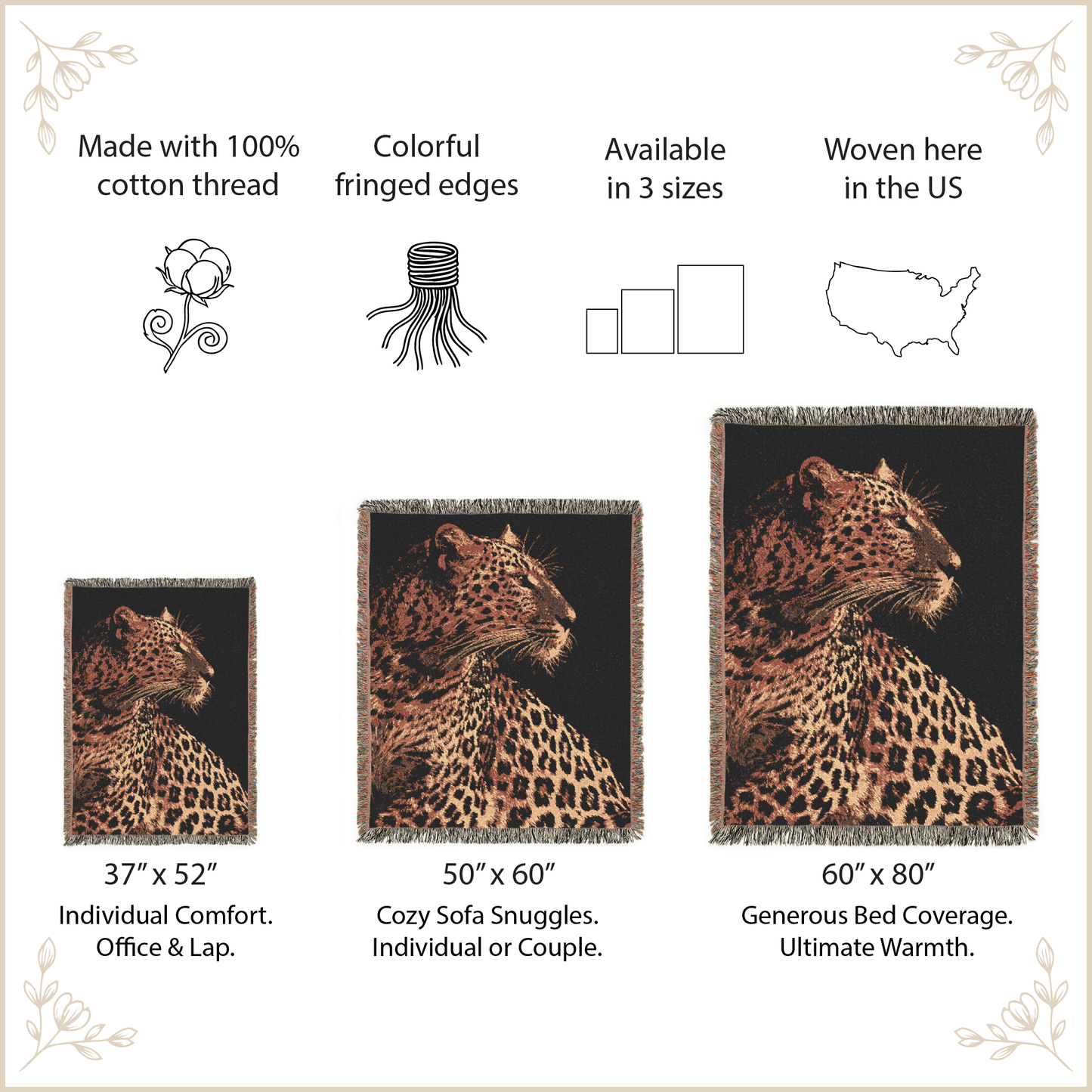 Leopard Woven Blanket, Wildlife Tapestry Throw, Big Cat Wall Hanging, Safari Animal Decor, Modern Rustic Home Accent