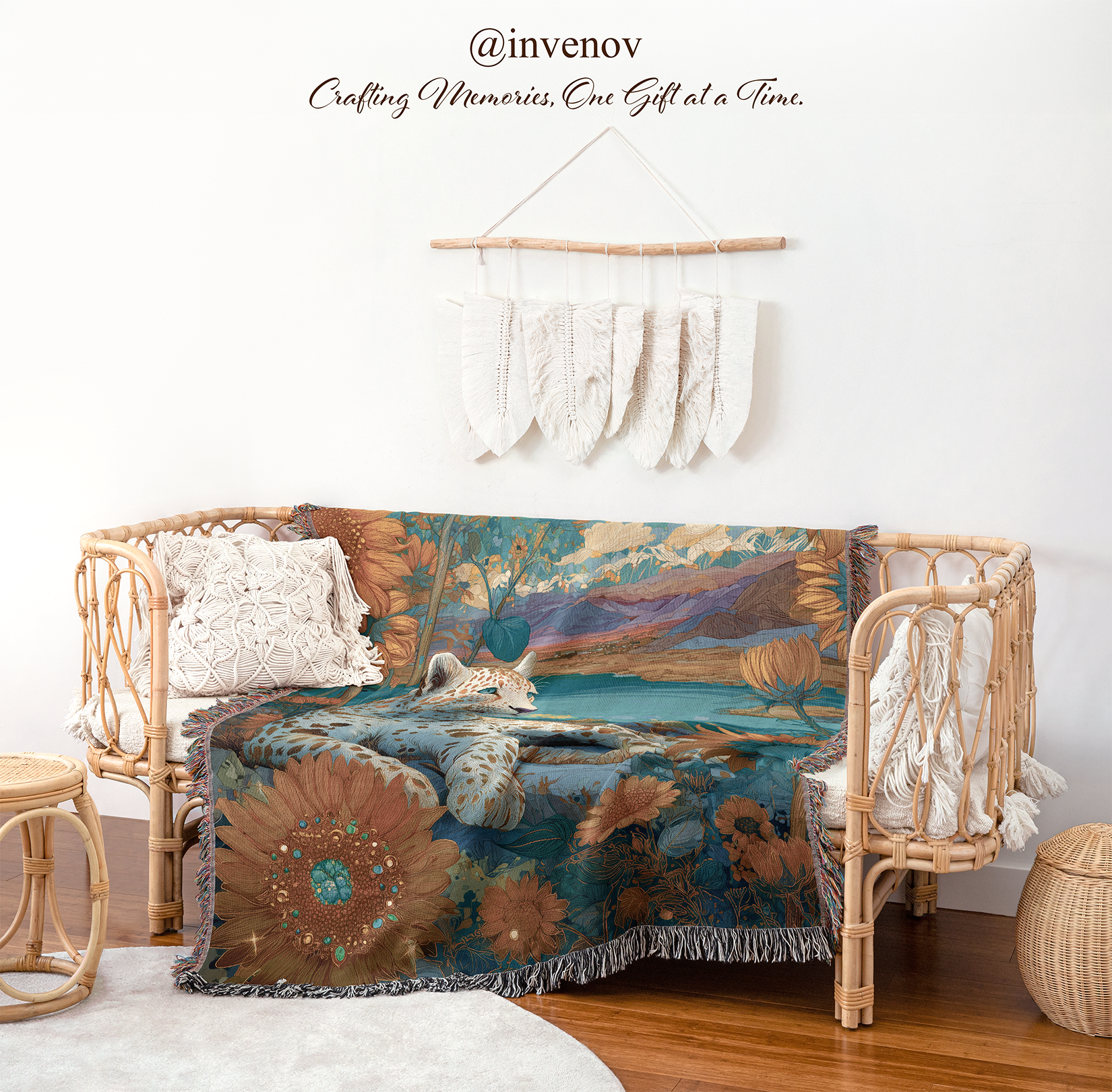 woven blanket with leapard designs