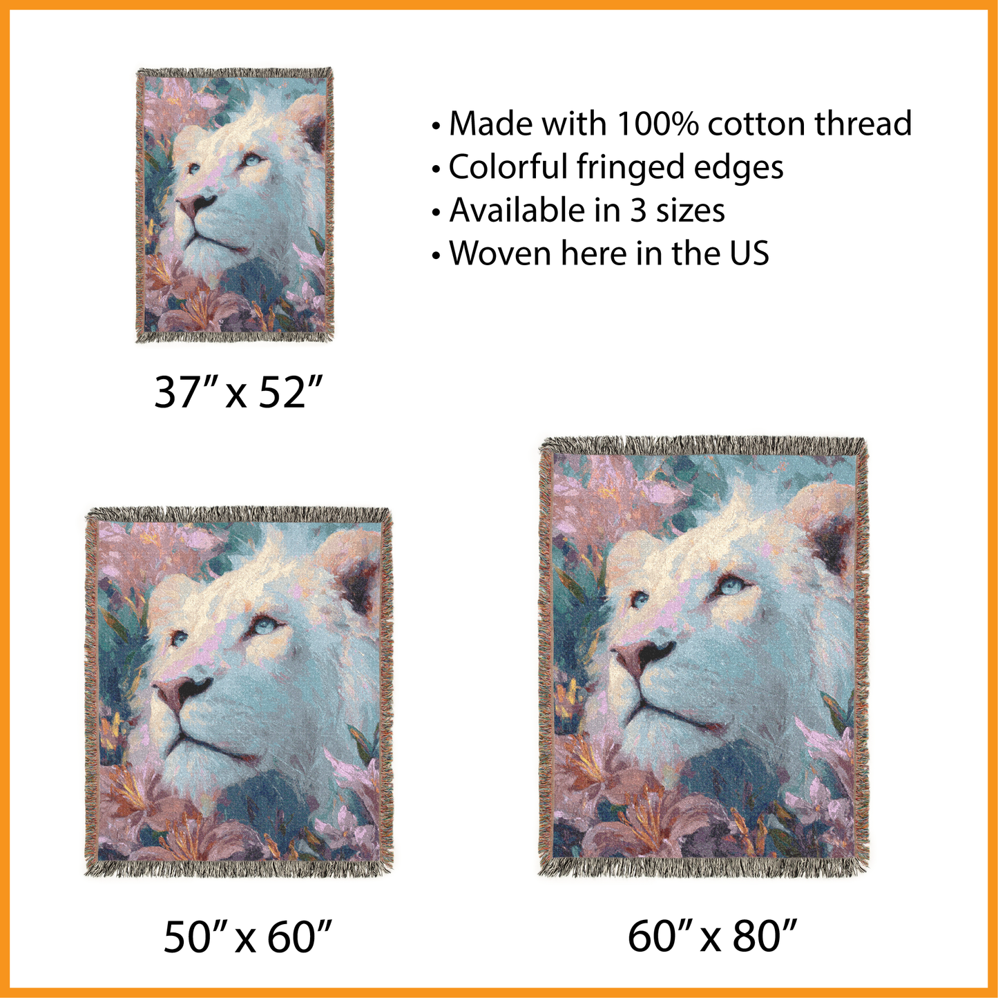 White Lion Woven Blanket, Floral Tapestry Wall Hanging, Impressionist Pastel Jacquard Decor, Maximalist Big Cat Art Throw, Animal Lover Gift