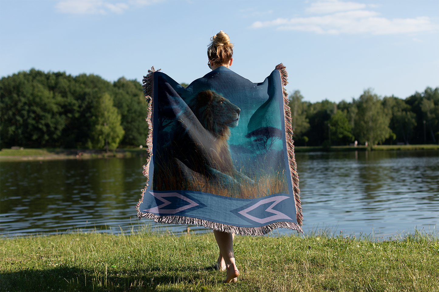 Lion Woven Blanket, Celestial Tapestry Wall Hanging, Southwestern Art Jacquard Throw, Starry Night Decor, Big Cat Lover Gift for Him