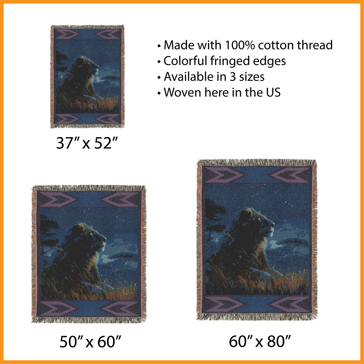 Lion Woven Blanket, Celestial Tapestry Wall Hanging, Southwestern Art Jacquard Throw, Starry Night Decor, Big Cat Lover Gift for Him