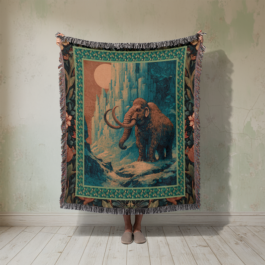 Woolly Mammoth Woven Blanket, Medieval Sofa Decor, Vintage Style Tapestry, Dark Academia Jacquard Throw, Prehistoric Animal Wall Hanging