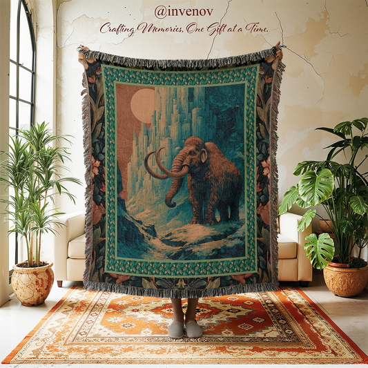 Woven blanket with mammoth designs