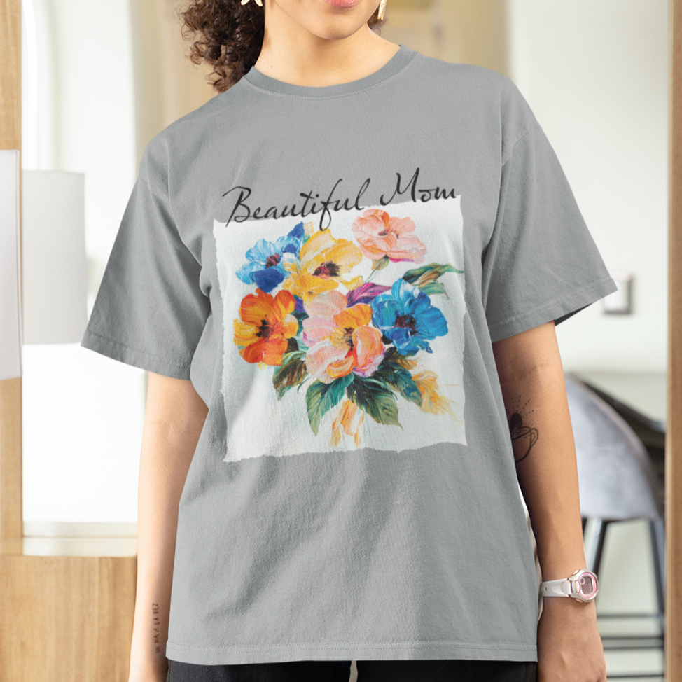 Mother's Day Shirt, Floral Print T-Shirt, Beautiful Mom Tee, Mother's Day Gift, Flower Mom T-Shirt, Oil Painting Style, Mom Birthday Present