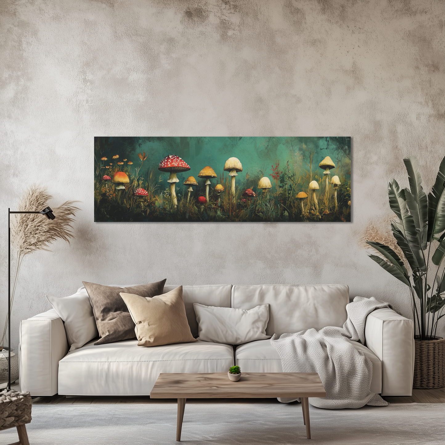 Whimsical Mushroom Canvas Art Print, Boho Mushroom Art, Enchanted Forest Decor, Nature Wall Art, Office Home Decor, Gift for Nature Lovers