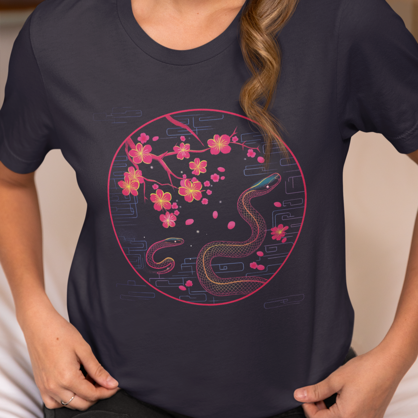 Snake Chinese New Year Graphic Tee, Lunar Year Shirt, Unisex T-Shirt, Cherry Blossom Tee, Festival Apparel, 2025 Chinese New Year Shirt