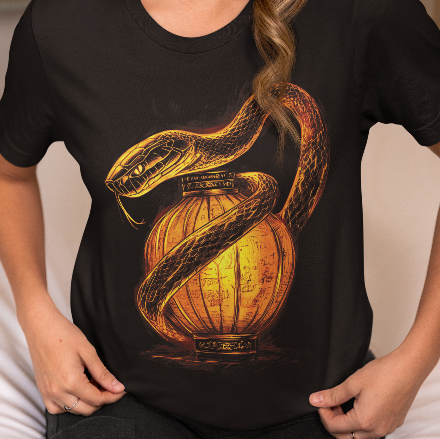 Snake Lantern Unisex Tee, Chinese New Year Shirt, Fierce Serpent T-Shirt, Festival Top, Lunar New Year Clothing, Mystique Reptile Tee