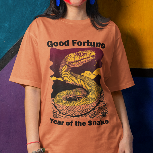 Comfort Colors Snake Graphic Shirt, Good Fortune Year of the Snake 2025, Vintage Style Retro Desert Sunset Design, Bold Snake Illustration