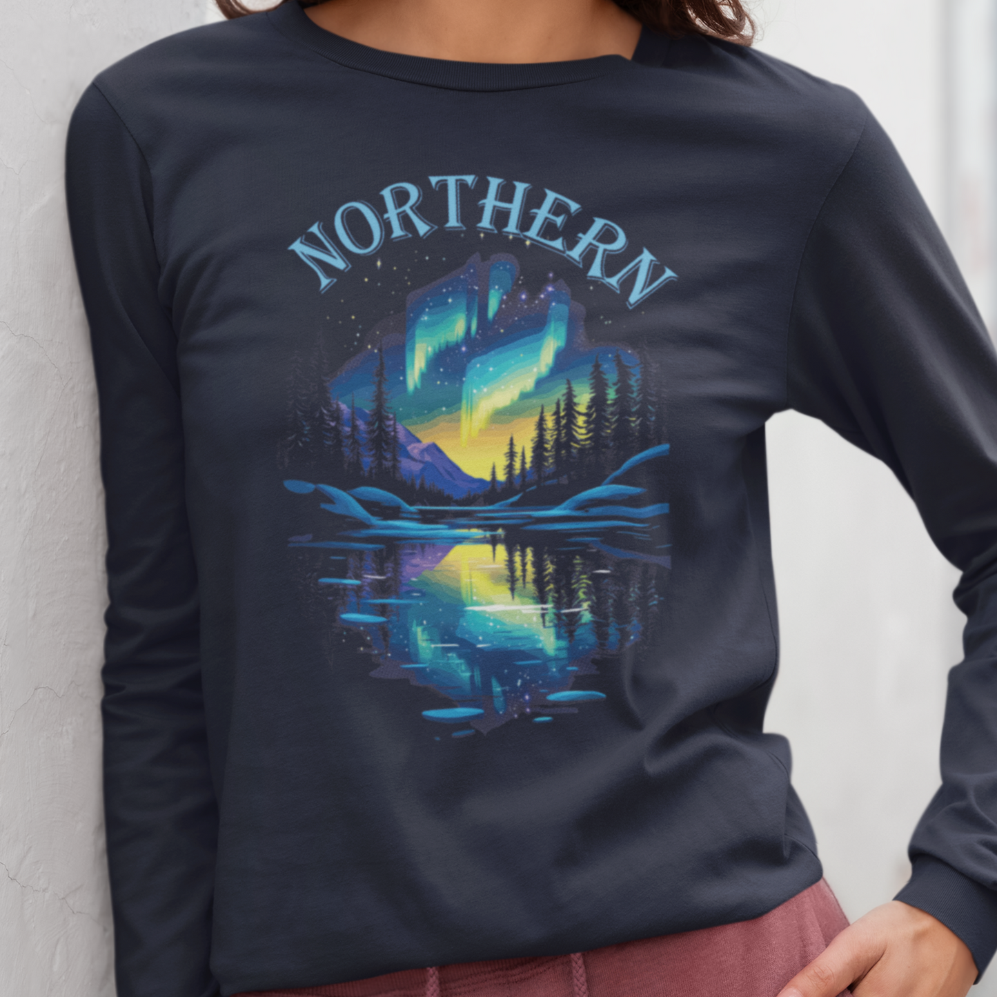 Northern Light Long Sleeve, Christmas Long Sleeve, North Pole Long Sleeve, Lapland Christmas Long Sleeve, Christmas Gift, Gift for her