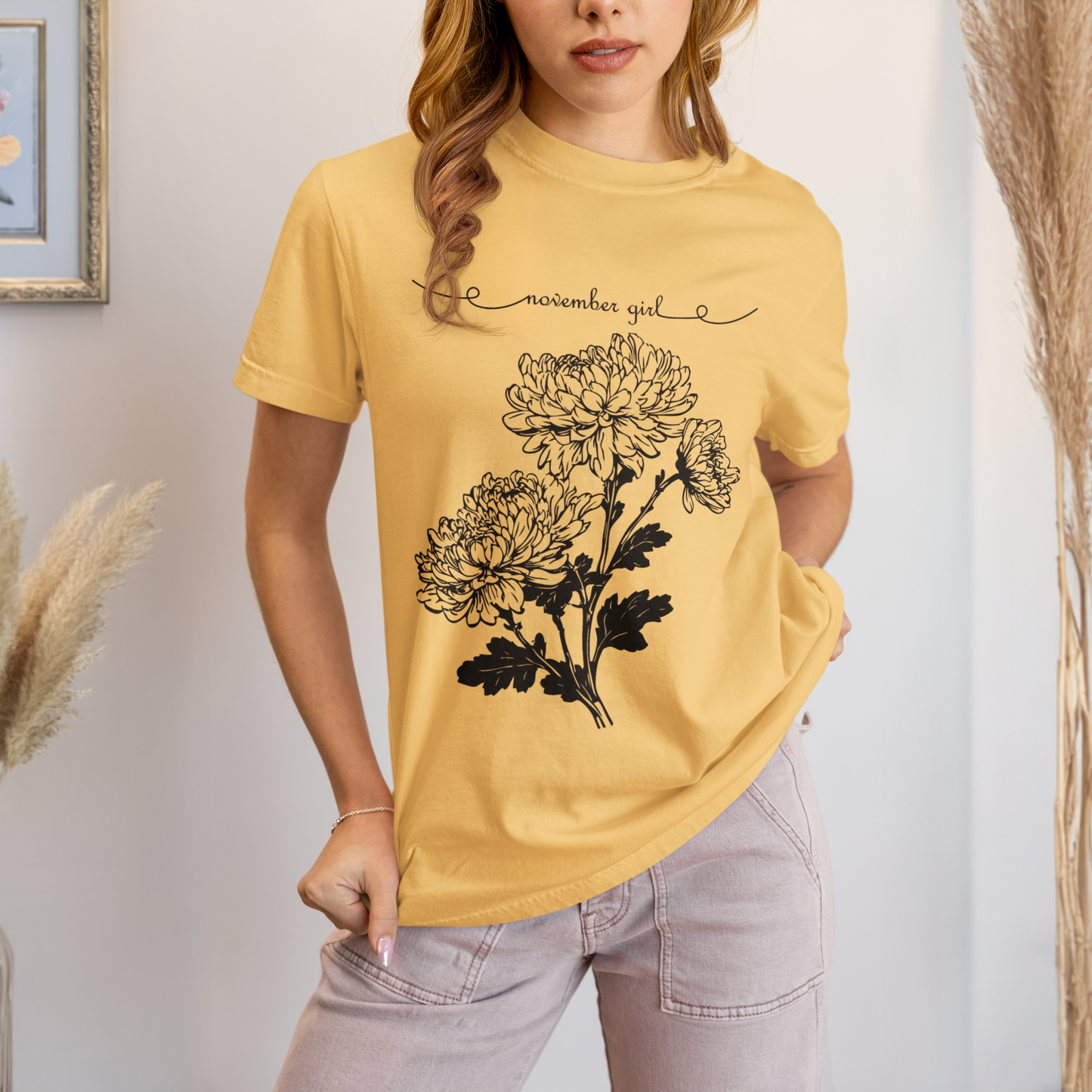 Comfort Colors November Girl Shirt, Chrysanthemum Chrysanths Birth Flower Tee, November Birthday Shirt, November Birthday Gift