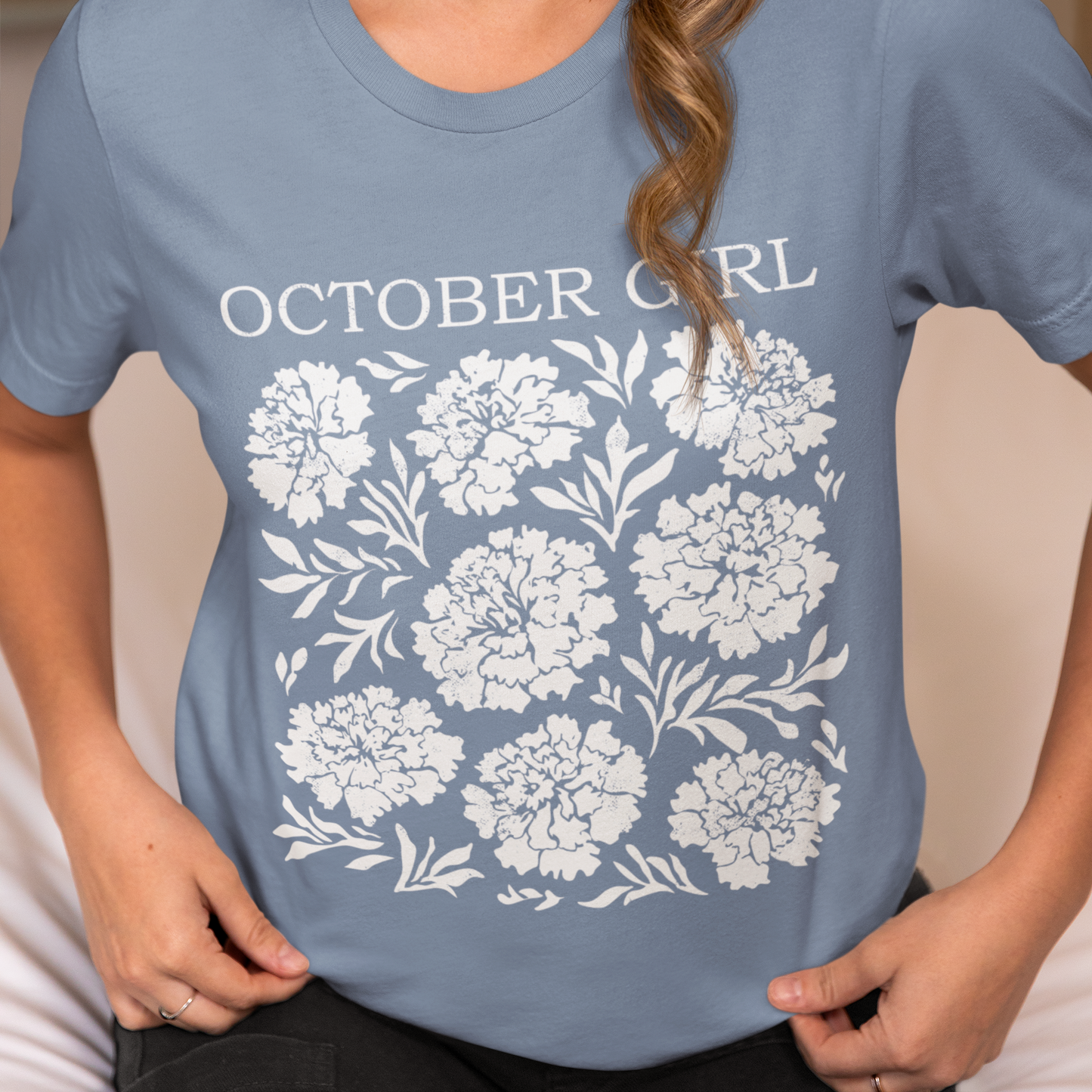October Girl Shirt, October Birthday Gift, Marigold Flower Graphic Shirt, Born October Shirt, Fall Floral T-Shirt, Nature Lover Shirt