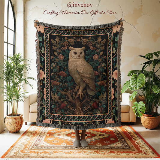 Woven blanket with owl designs