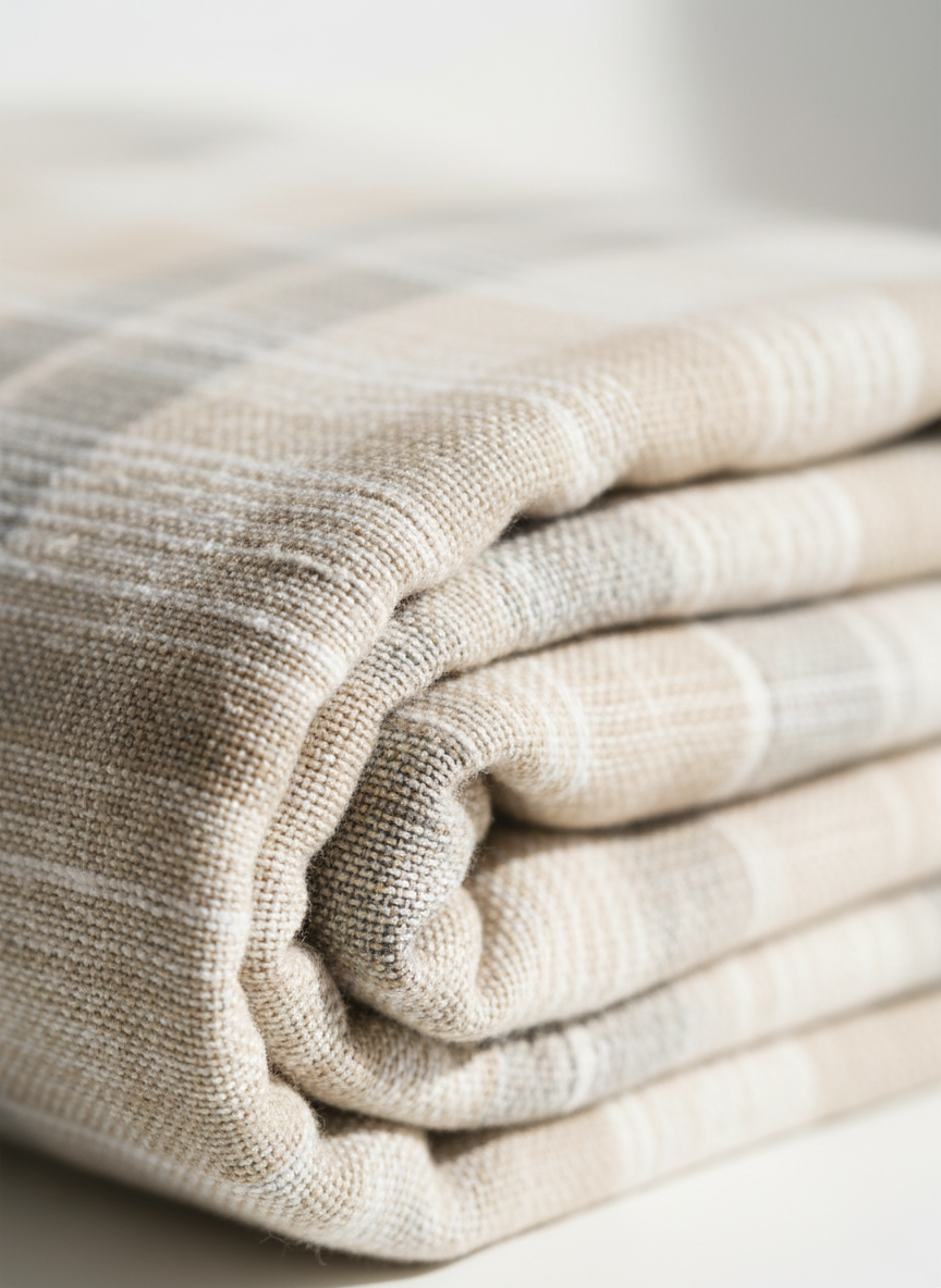 Neutral Plaid Style Woven Jacquard Blanket, Modern Japanese Farmhouse Tapestry Woven Throw, Abstract Wall Hanging, Minimalist Home Decor