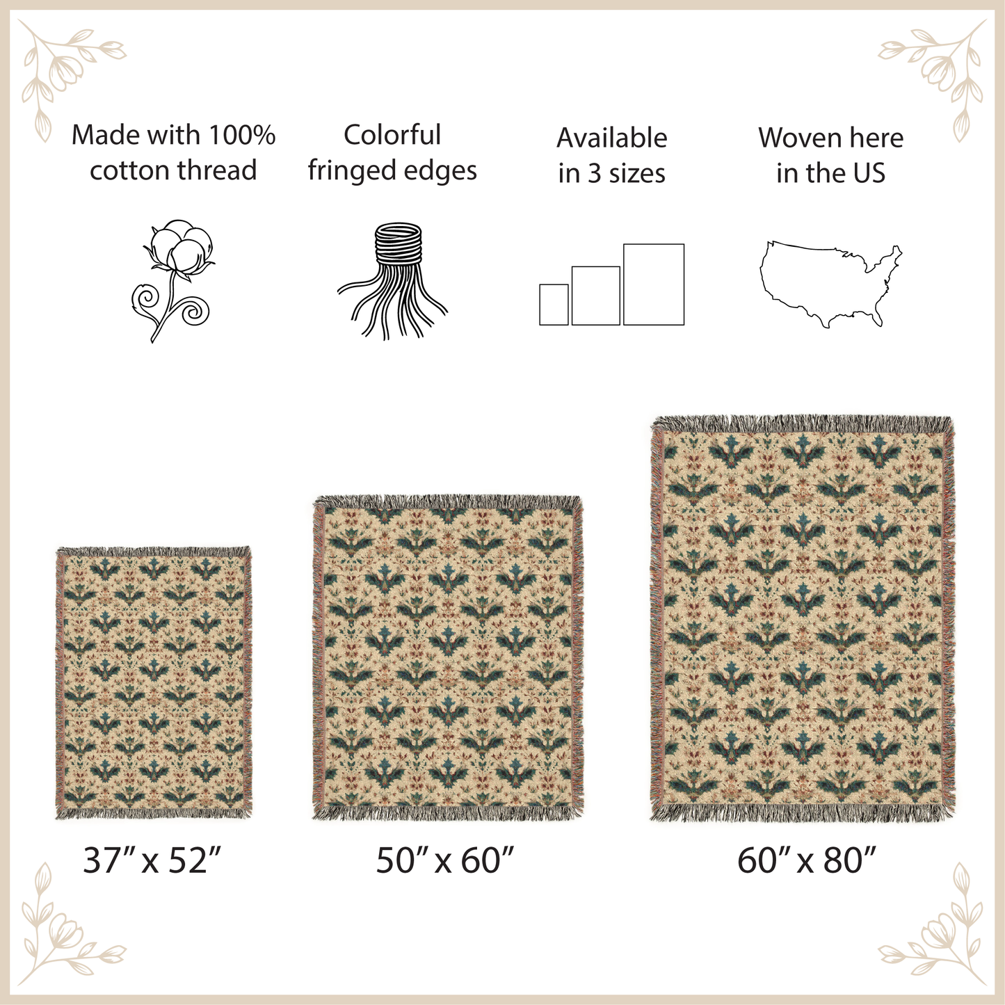 Gothic Bat Damask Style Woven Blanket, Subtle Victorian Tapestry, Vintage Style Jacquard Throw, Boho Floral Pattern Throw, Bat Lover Gift