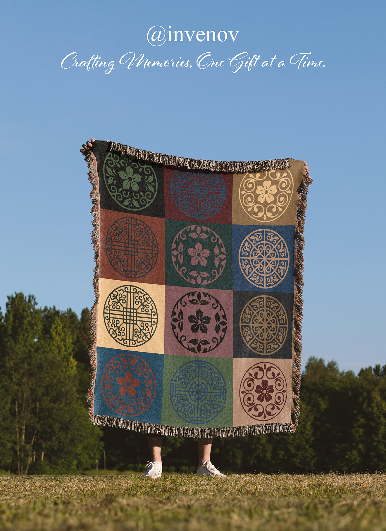 Traditional Asian Pattern Woven Blanket, Zen Lotus Mandala Throw, Oriental Patchwork Tapestry, Chinese Style Decor, Meditation Room Gift