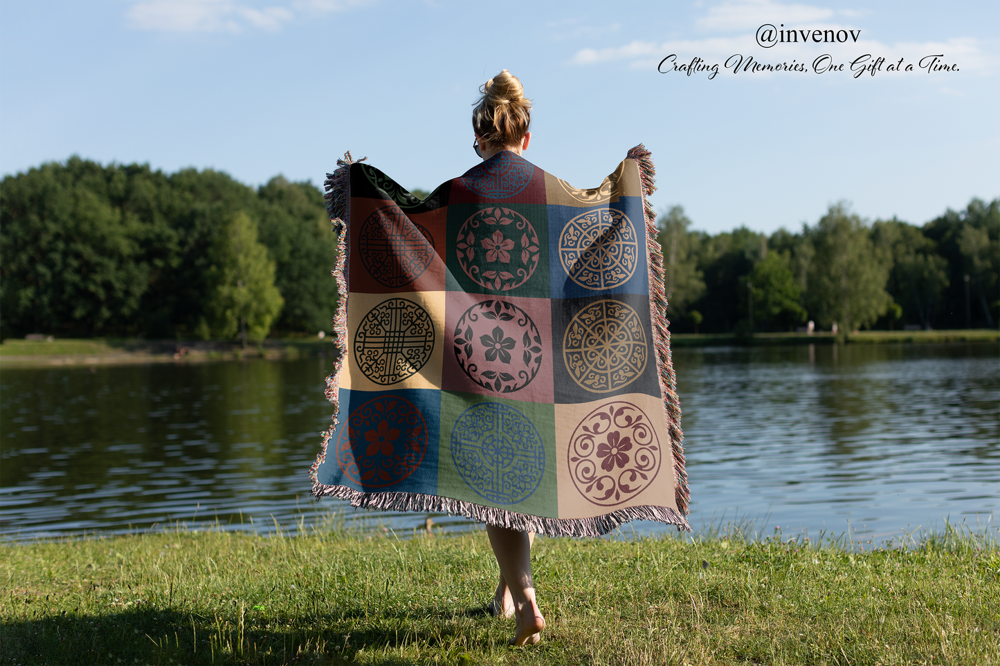 Traditional Asian Pattern Woven Blanket, Zen Lotus Mandala Throw, Oriental Patchwork Tapestry, Chinese Style Decor, Meditation Room Gift