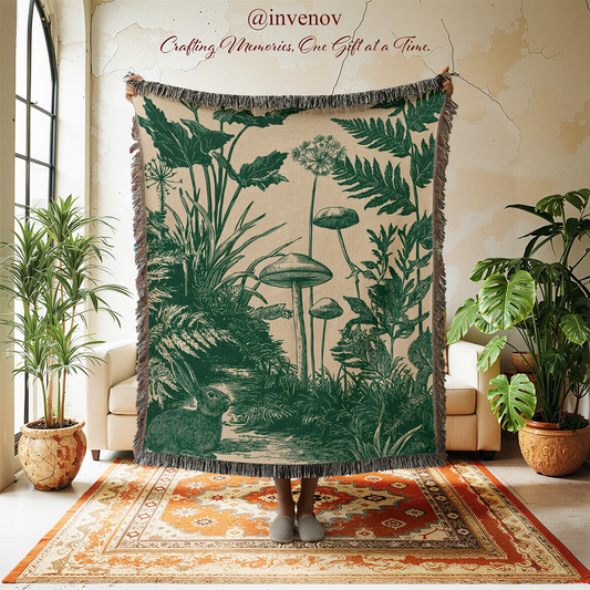 Decorative tapestry with nature design in a room with plants and furniture.