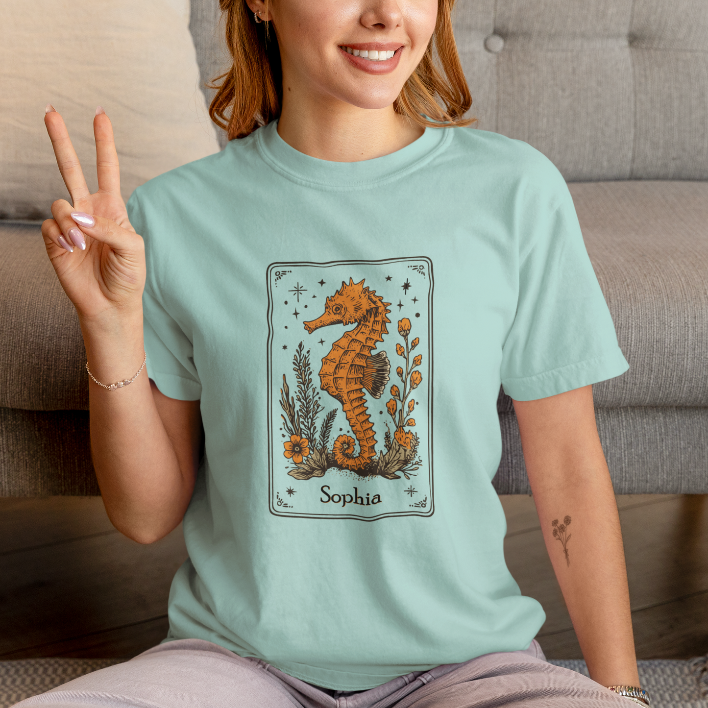 Comfort Color Custom Seahorse T-shirt, Personalized Ocean Lover Tee, Sea Animal Shirt, Beachgoer Gift Shirt, Summer Everyday Shirt