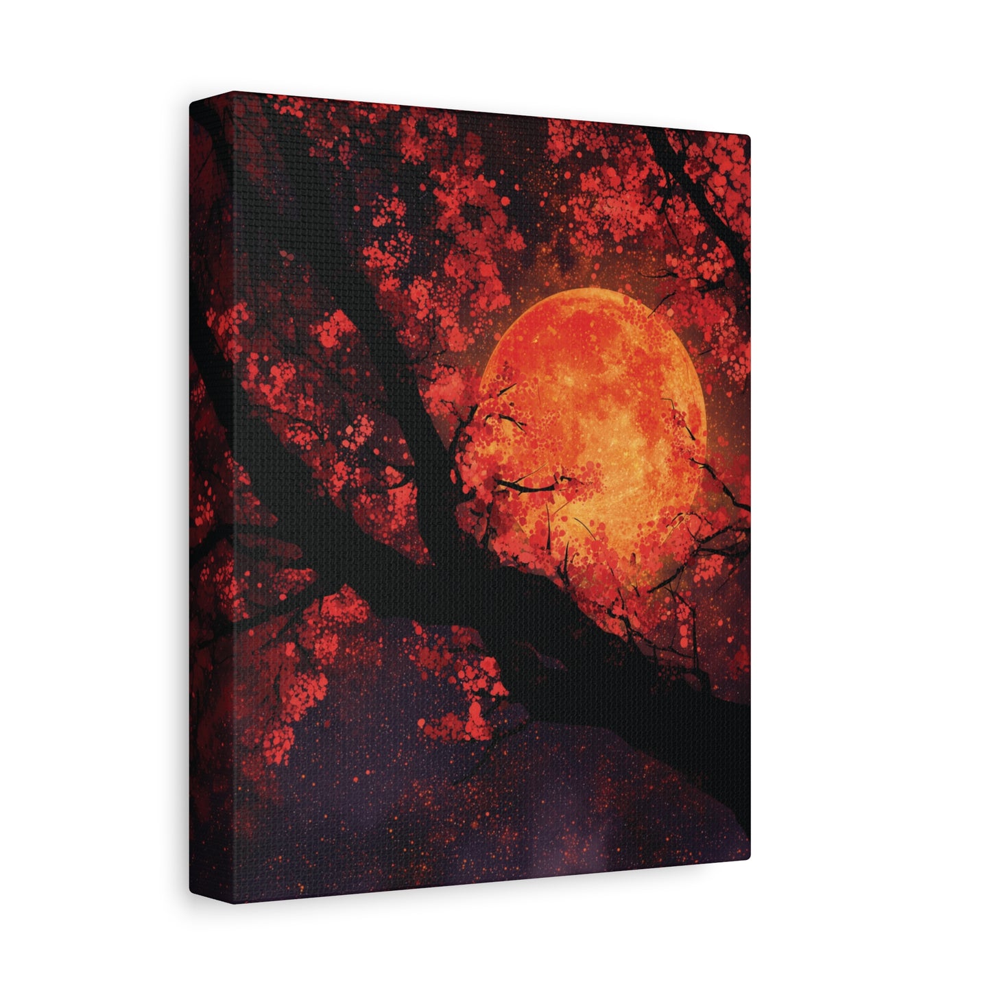 Celestial Red Blood Moon Cherry Blossom Nightscape Canvas or Poster Art Print, Red Moon & Tree Silhouette Wall Decor, Home Decoration