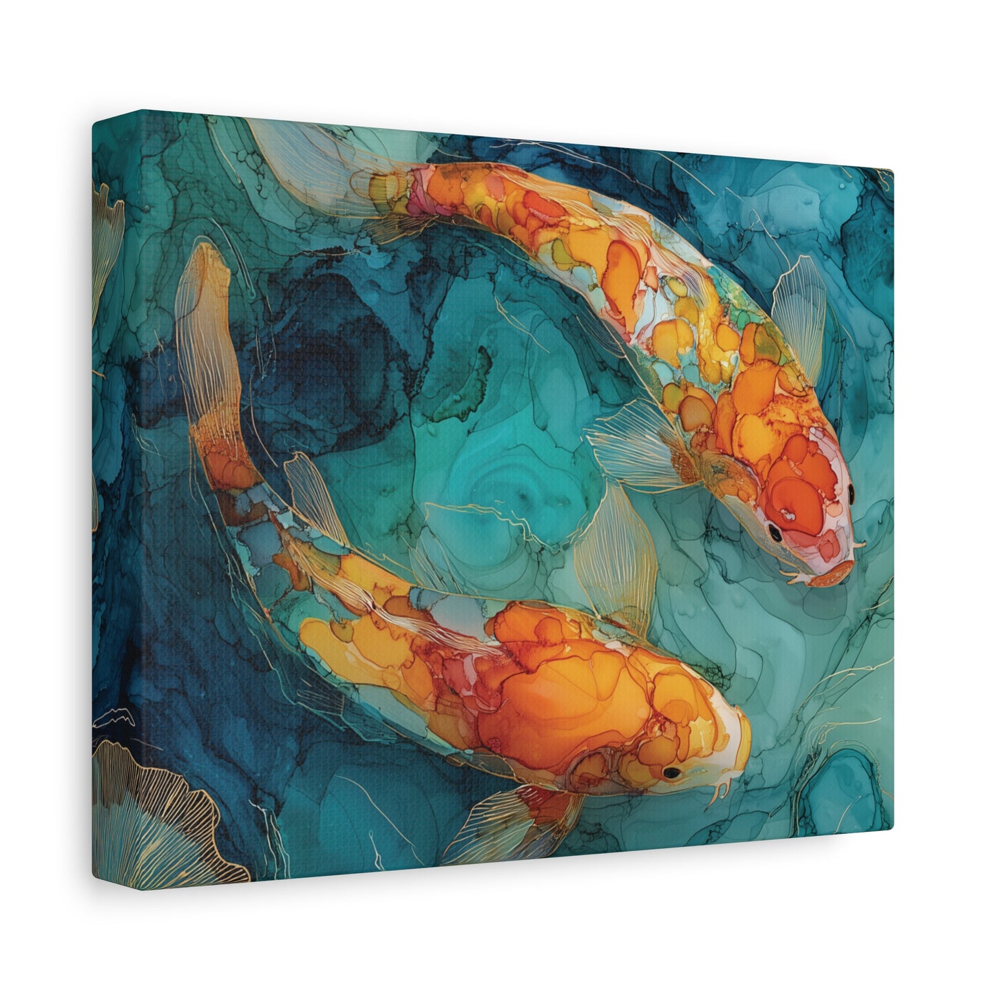 Japanese Koi Fish Art Print, Alcohol Ink Style Canvas or Poster Print, Abstract Pond Zen Wall Art Home Decor, Living Room Decoration