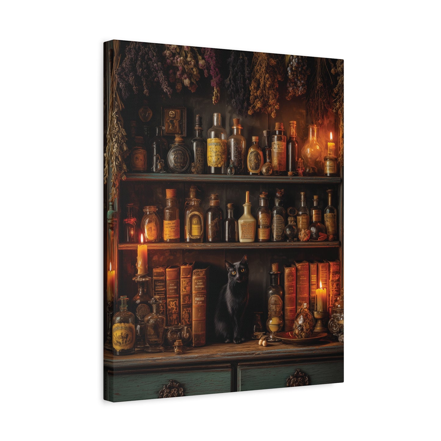 Vintage Style Apothecary Poster or Canvas, Dark Academia Black Cat Halloween Decor, Witch Gothic Wall Art Print, Cottagecore Antique Potion