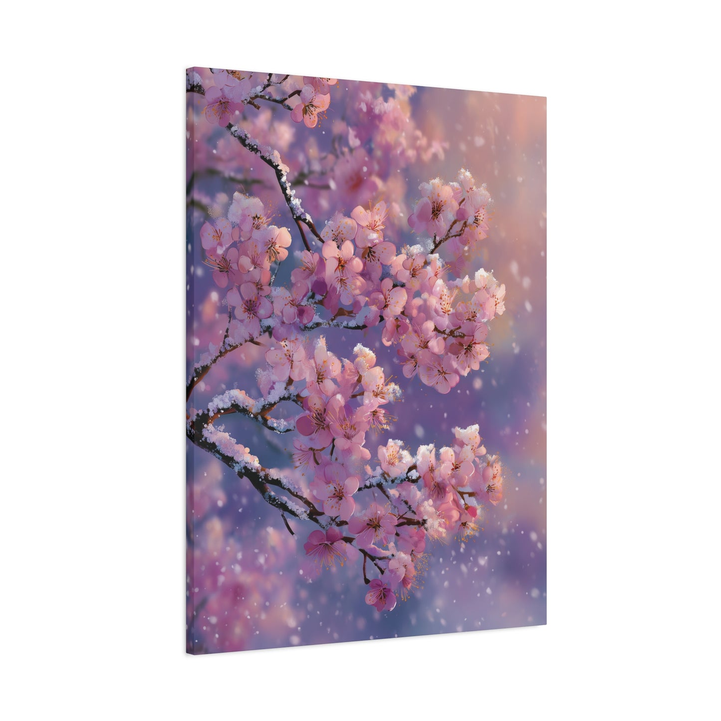 Snowy Cherry Blossom Canvas or Poster Print, Winter Sakura Flower Wall Art, Pink Floral Tree Artwork, Japanese Nature Home Decor