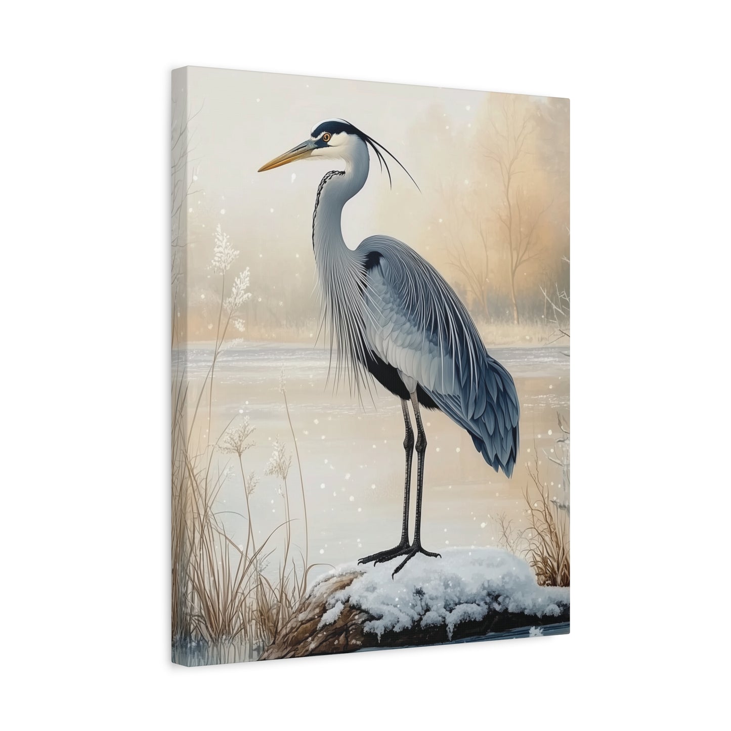 Winter Cranes Herons Set of 2 Canvas Wall Art, Coastal Bird Snowy Landscape Decor, Blue Herons, Nature Lover Gift, Seasonal Beauty Prints