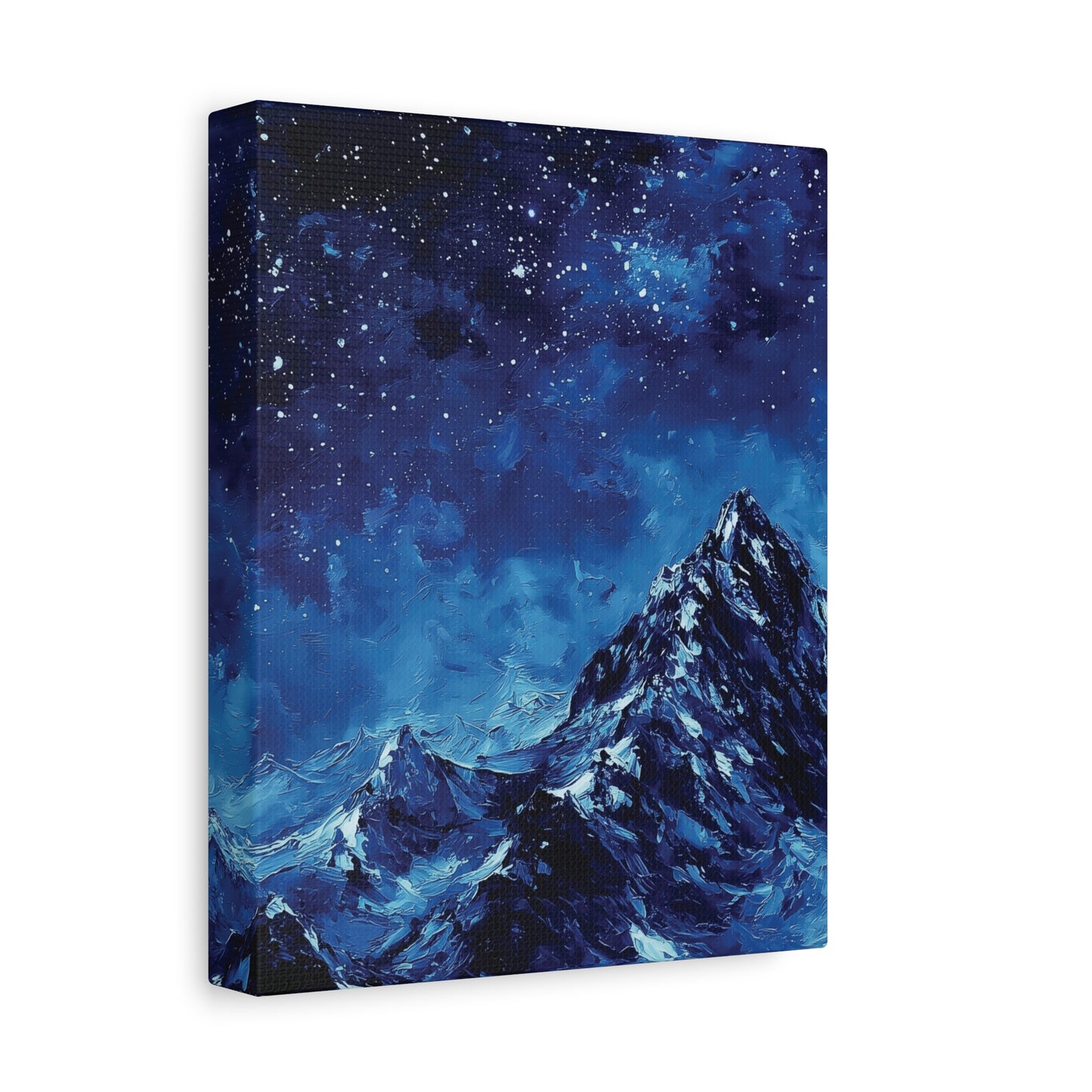 Starry Sky Night Mountain Canvas or Poster Print, Snowy Peak Landscape Painting Style Print Wall Art, Celestial Night Nature Home Decor